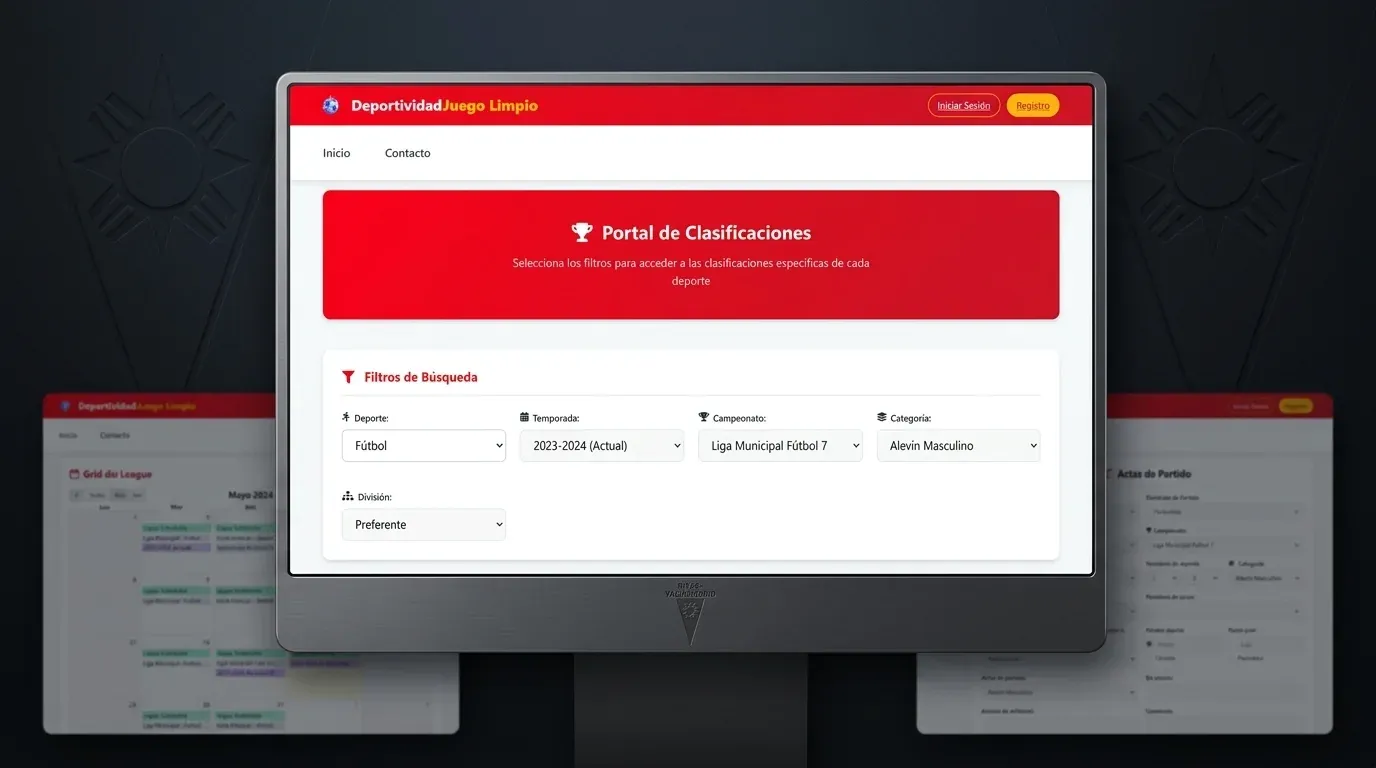 Portal de clasificaciones de Deportividad y Juego Limpio con filtros por deporte, temporada, campeonato y categoría